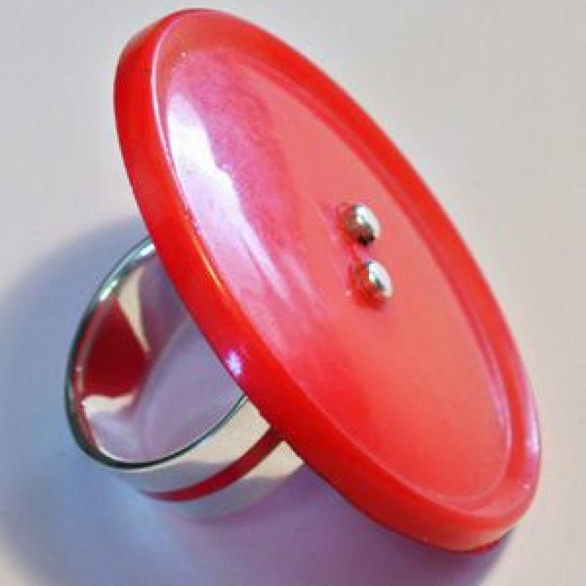 BIG BERRY Red Button Ring Top and Side