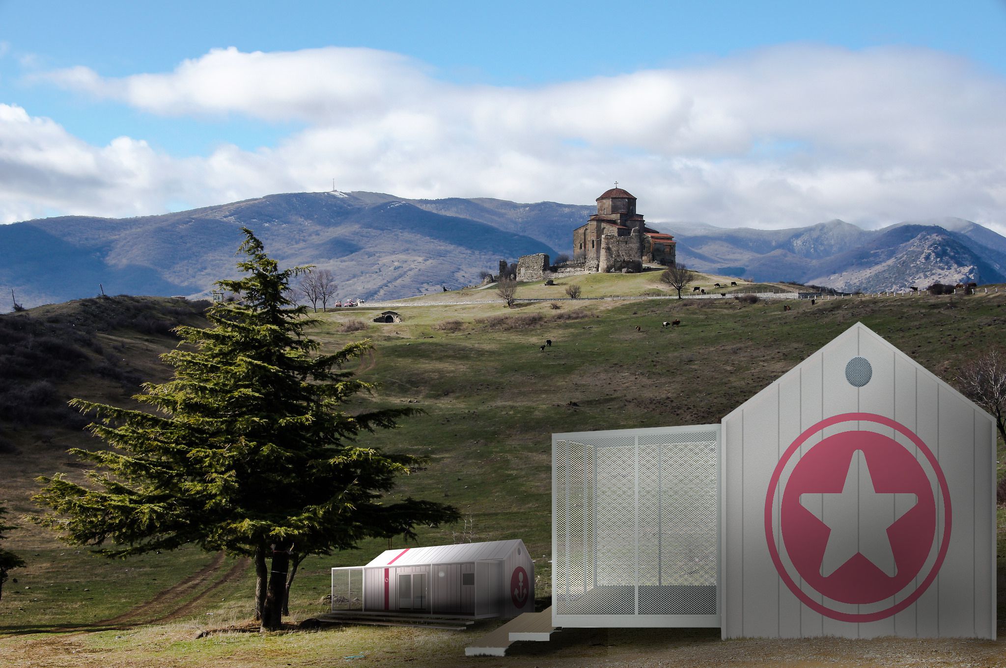 Brown House Render Nature Mountains